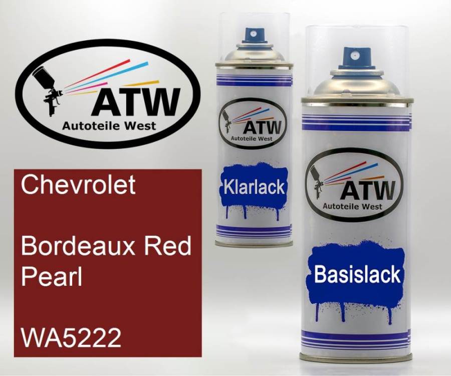 Chevrolet, Bordeaux Red Pearl, WA5222: 400ml Sprühdose + 400ml Klarlack - Set, von ATW Autoteile West.